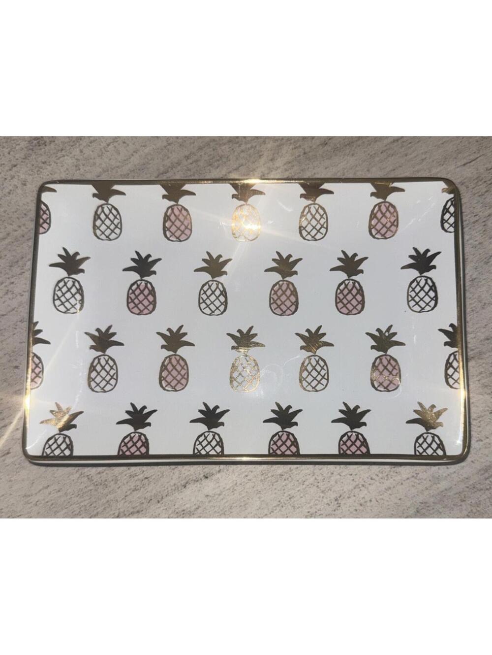 Rectangle Pineapple Print Ceramic Trinket Tray 7.5" x 5" Slant Collections